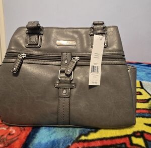Rosetti Gray Satchel with Buckle Accents